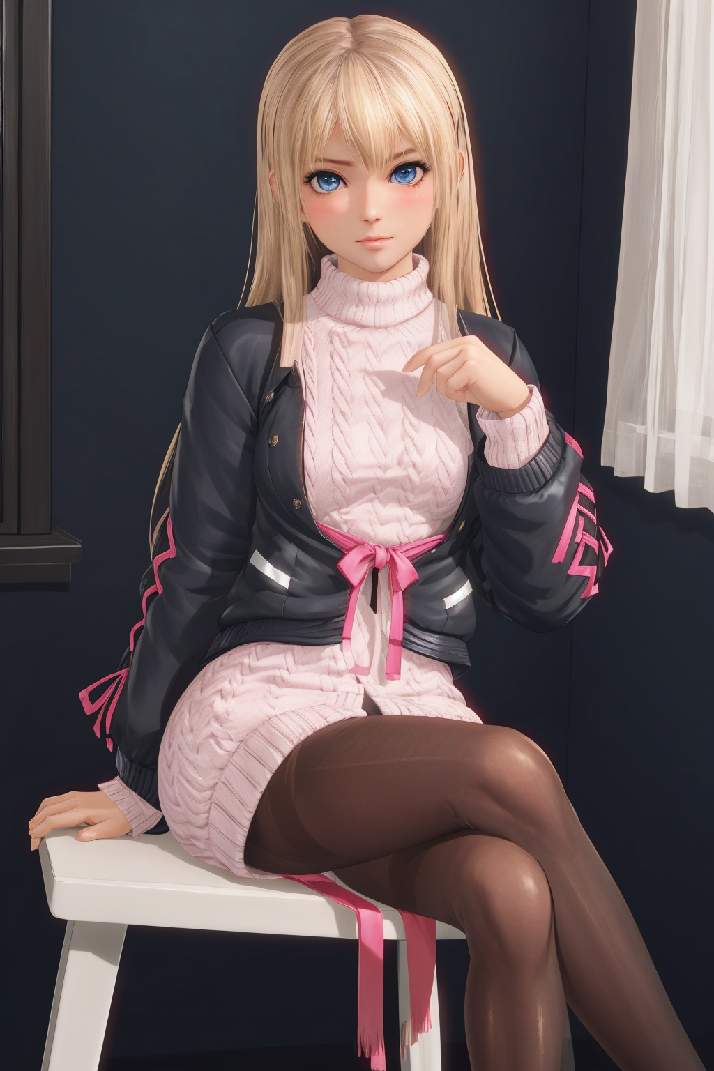 05565-2055127590-masterpiece, best quality, marie rose, shy, blush, sweater, jacket, pantyhose,  long hair, blue eyes, looking at viewer, sitting.png